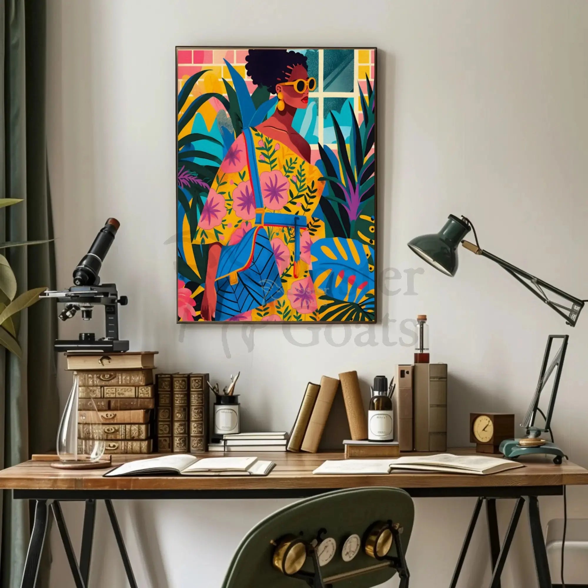 Vibrant Tropical Fashion Scene Pop Culture Poster PosterGoat