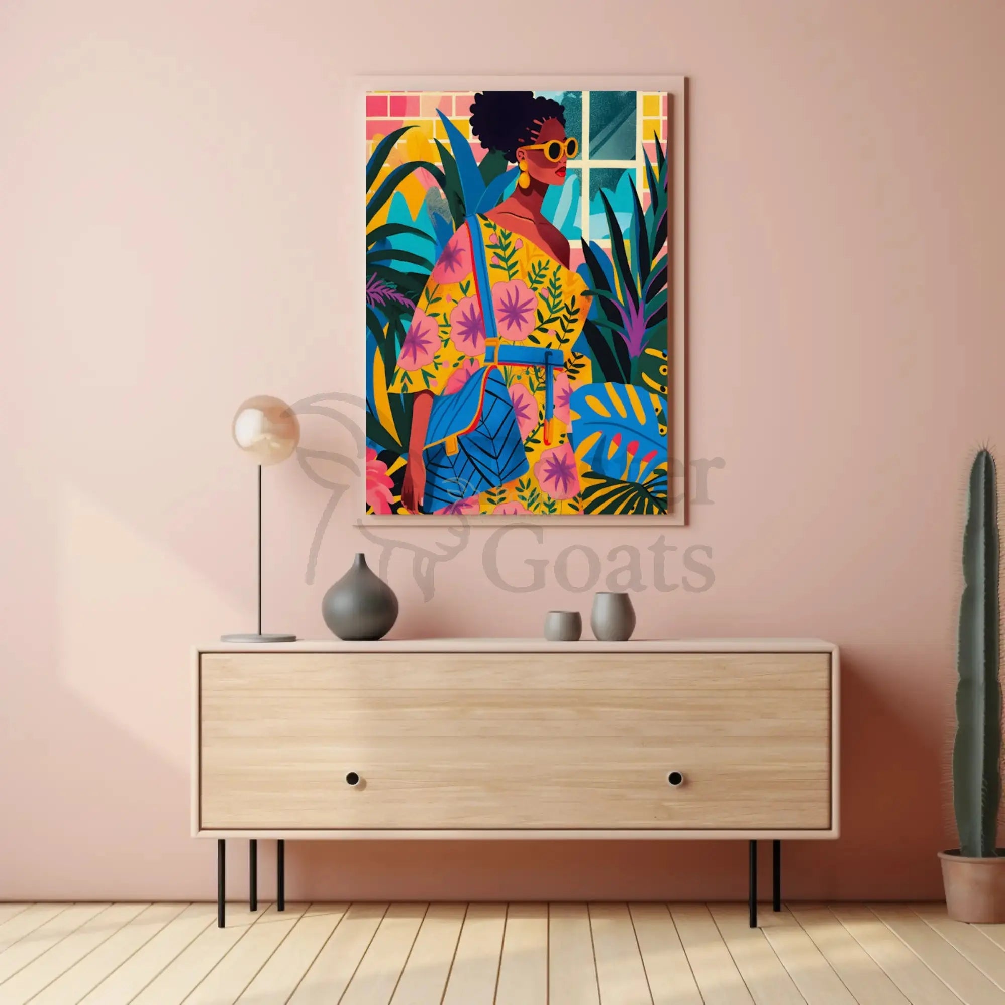 Vibrant Tropical Fashion Scene Pop Culture Poster PosterGoat