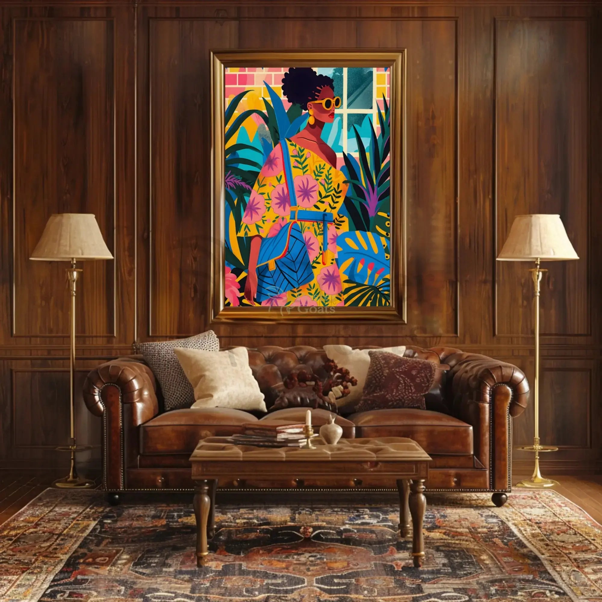 Vibrant Tropical Fashion Scene Pop Culture Poster PosterGoat
