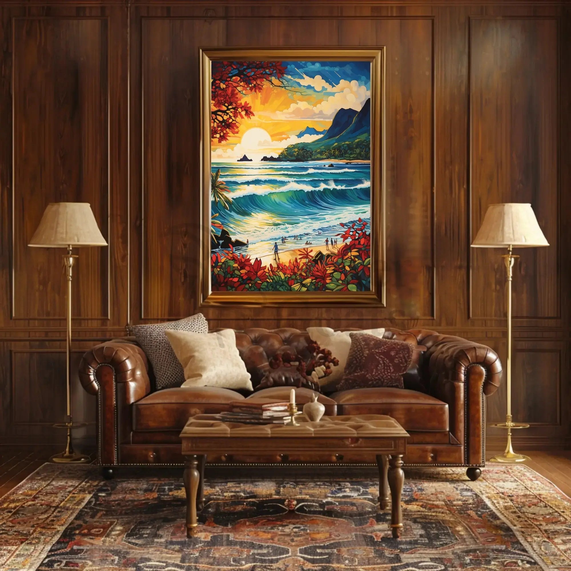 Vibrant Tropical Sunset Beach Travel Poster PosterGoat
