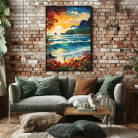 Vibrant Tropical Sunset Beach Travel Poster PosterGoat