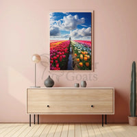 Vibrant Tulip Field Scenic Beauty Travel Poster PosterGoat