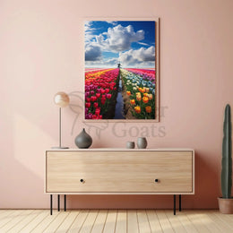 Vibrant Tulip Field Scenic Beauty Travel Poster PosterGoat