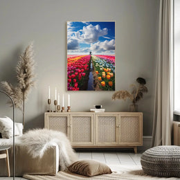 Vibrant Tulip Field Scenic Beauty Travel Poster PosterGoat