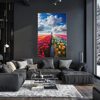 Vibrant Tulip Field Scenic Beauty Travel Poster PosterGoat