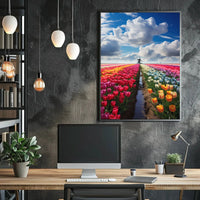 Vibrant Tulip Field Scenic Beauty Travel Poster PosterGoat