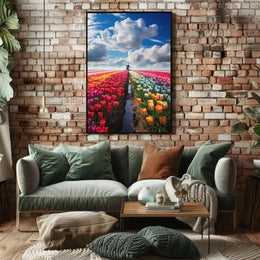 Vibrant Tulip Field Scenic Beauty Travel Poster PosterGoat