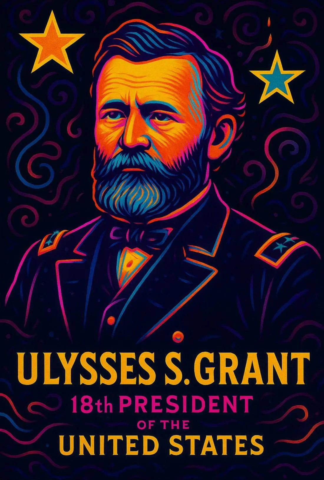 Vibrant Ulysses S. Grant Neon Historical or Presidential Poster PosterGoat