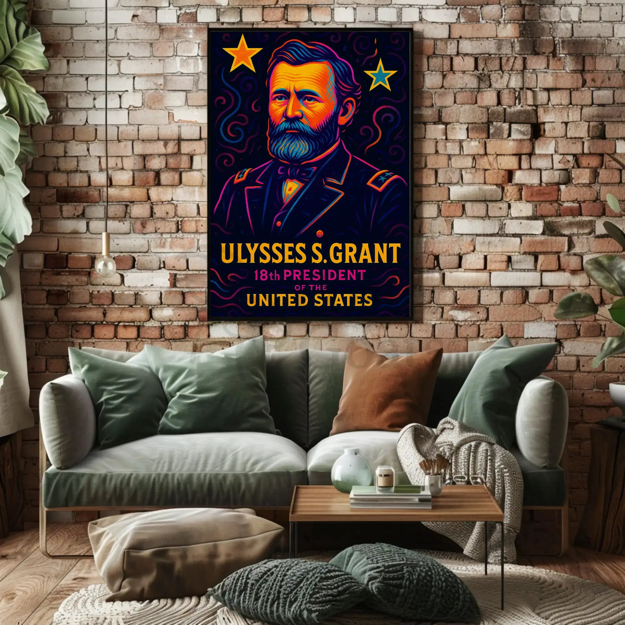 Vibrant Ulysses S. Grant Neon Historical or Presidential Poster PosterGoat