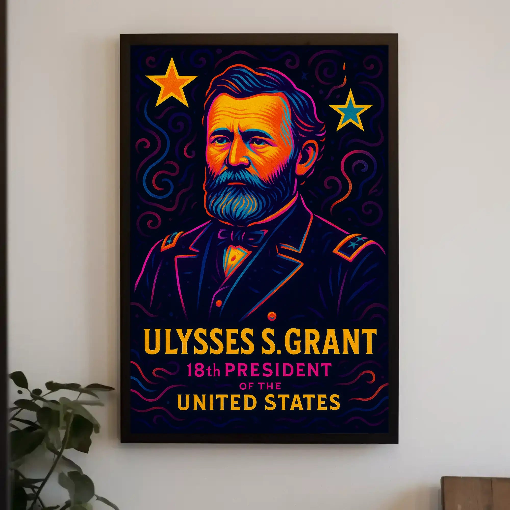 Vibrant Ulysses S. Grant Neon Historical or Presidential Poster PosterGoat