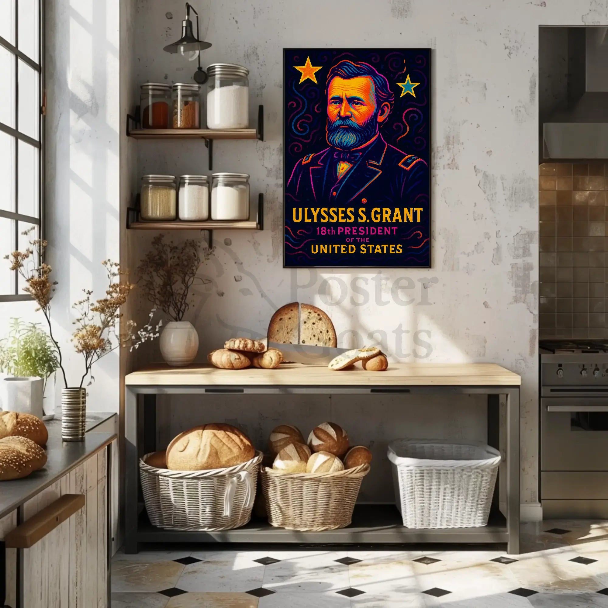 Vibrant Ulysses S. Grant Neon Historical or Presidential Poster PosterGoat