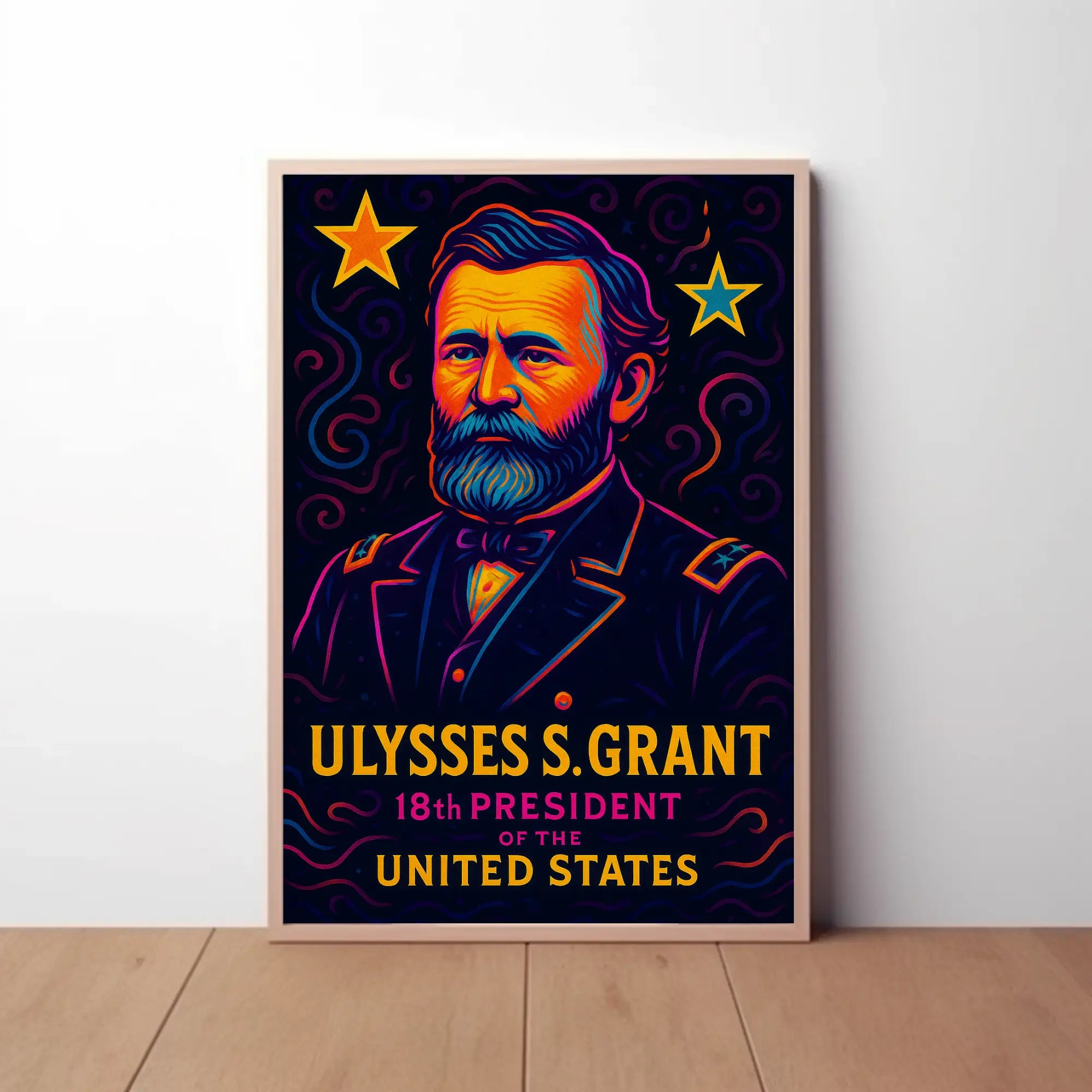 Vibrant Ulysses S. Grant Neon Historical or Presidential Poster PosterGoat