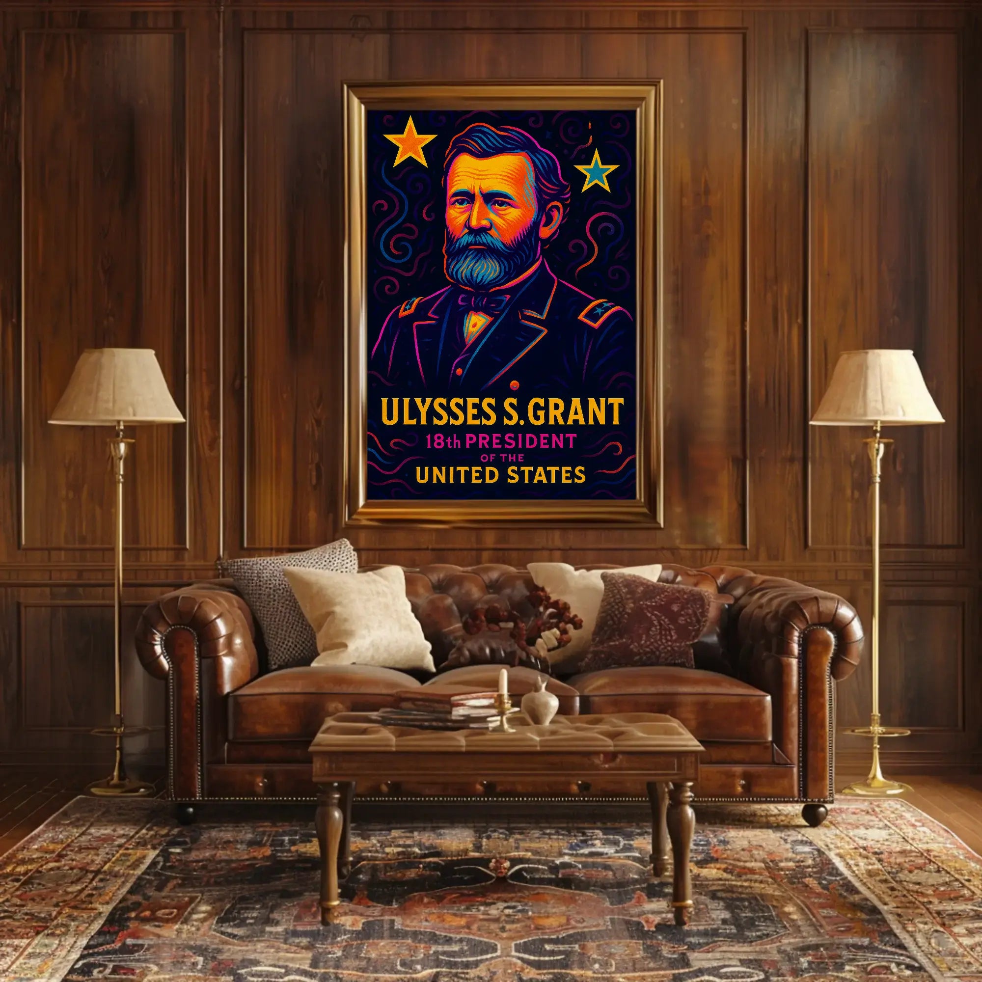 Vibrant Ulysses S. Grant Neon Historical or Presidential Poster PosterGoat