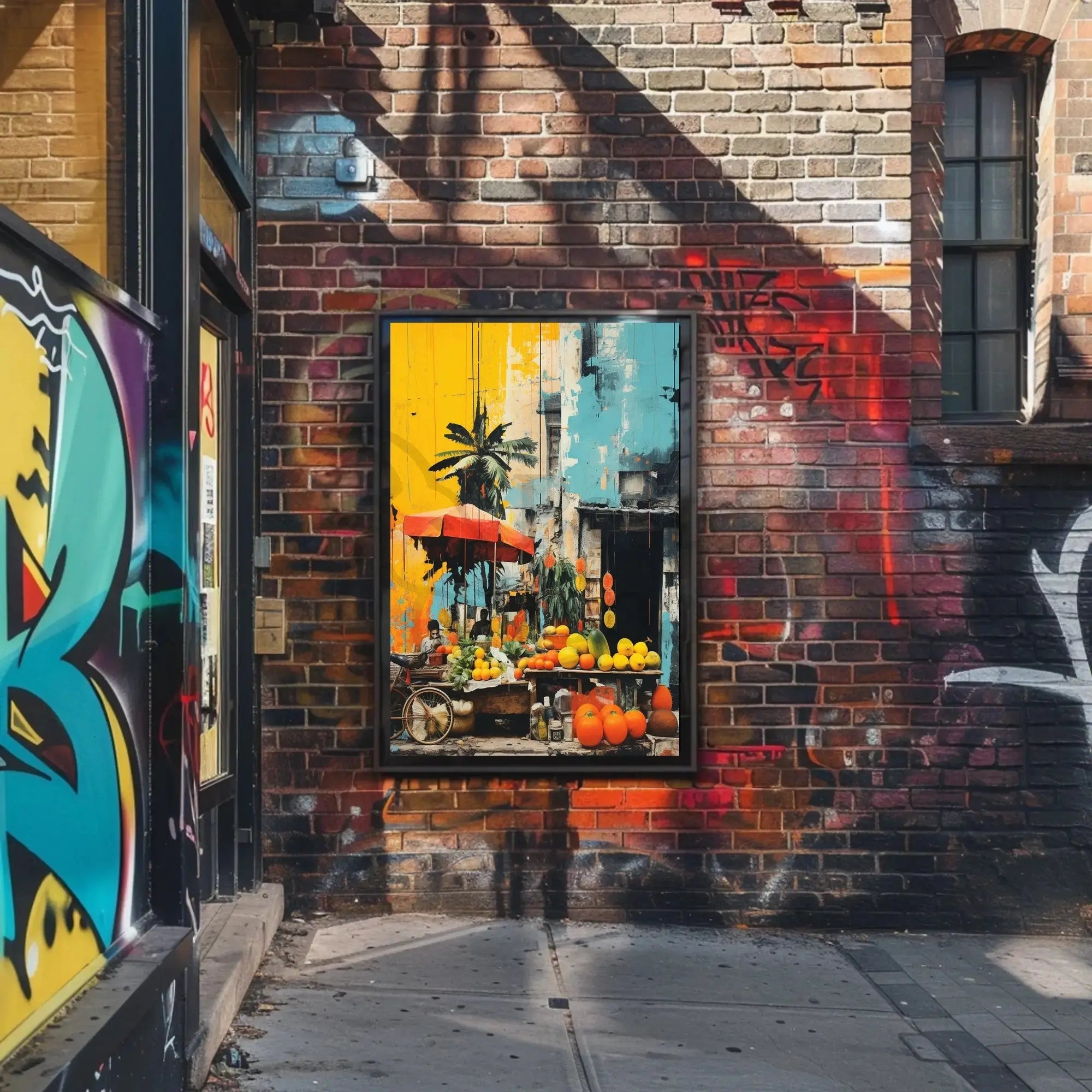 Vibrant Urban Market Scene Art Print - Abstract Poster PosterGoat