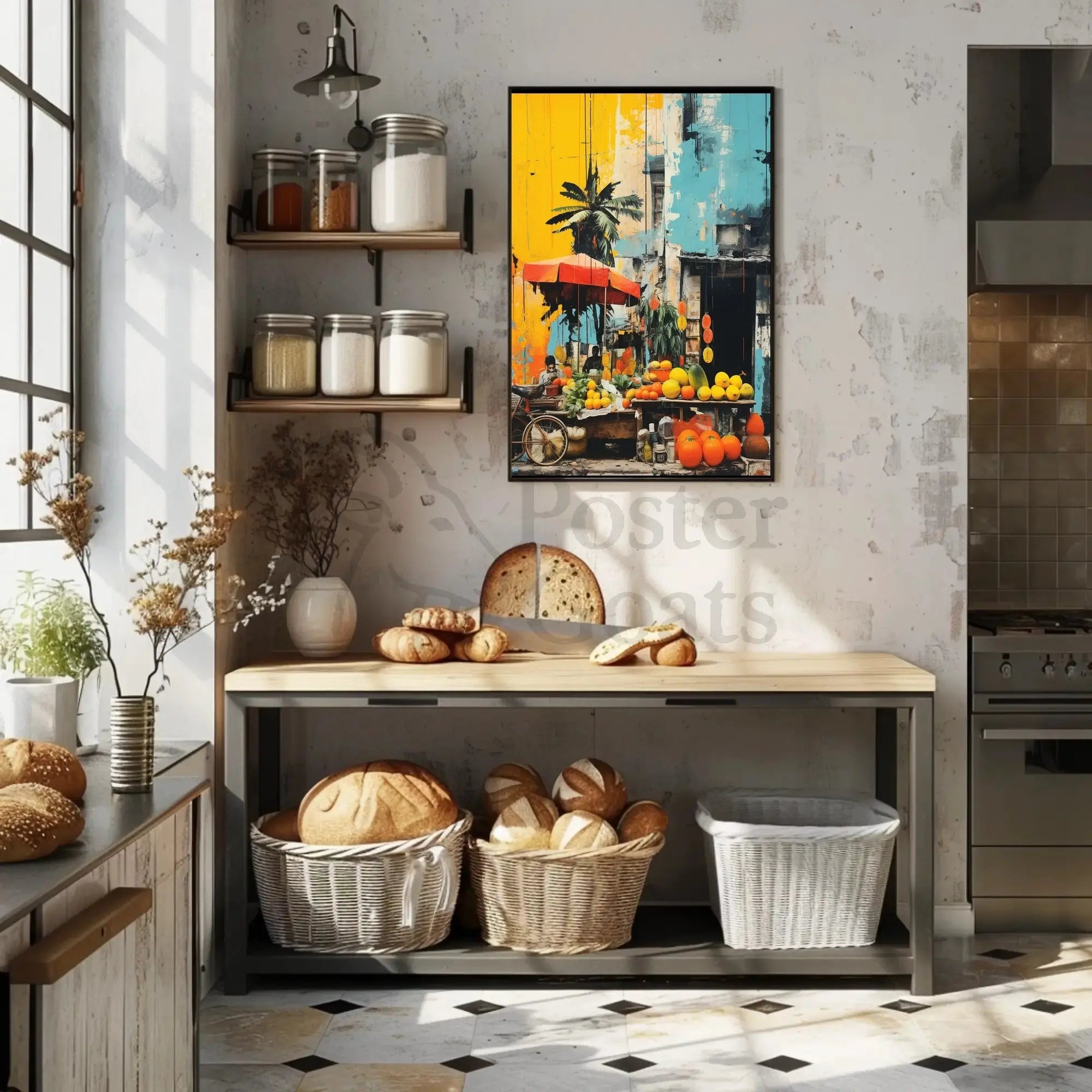 Vibrant Urban Market Scene Art Print - Abstract Poster PosterGoat