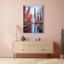Vibrant Urban Skyscrapers Harmony Abstract, Artistic Poster PosterGoat