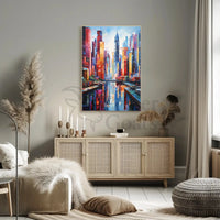 Vibrant Urban Skyscrapers Harmony Abstract, Artistic Poster PosterGoat
