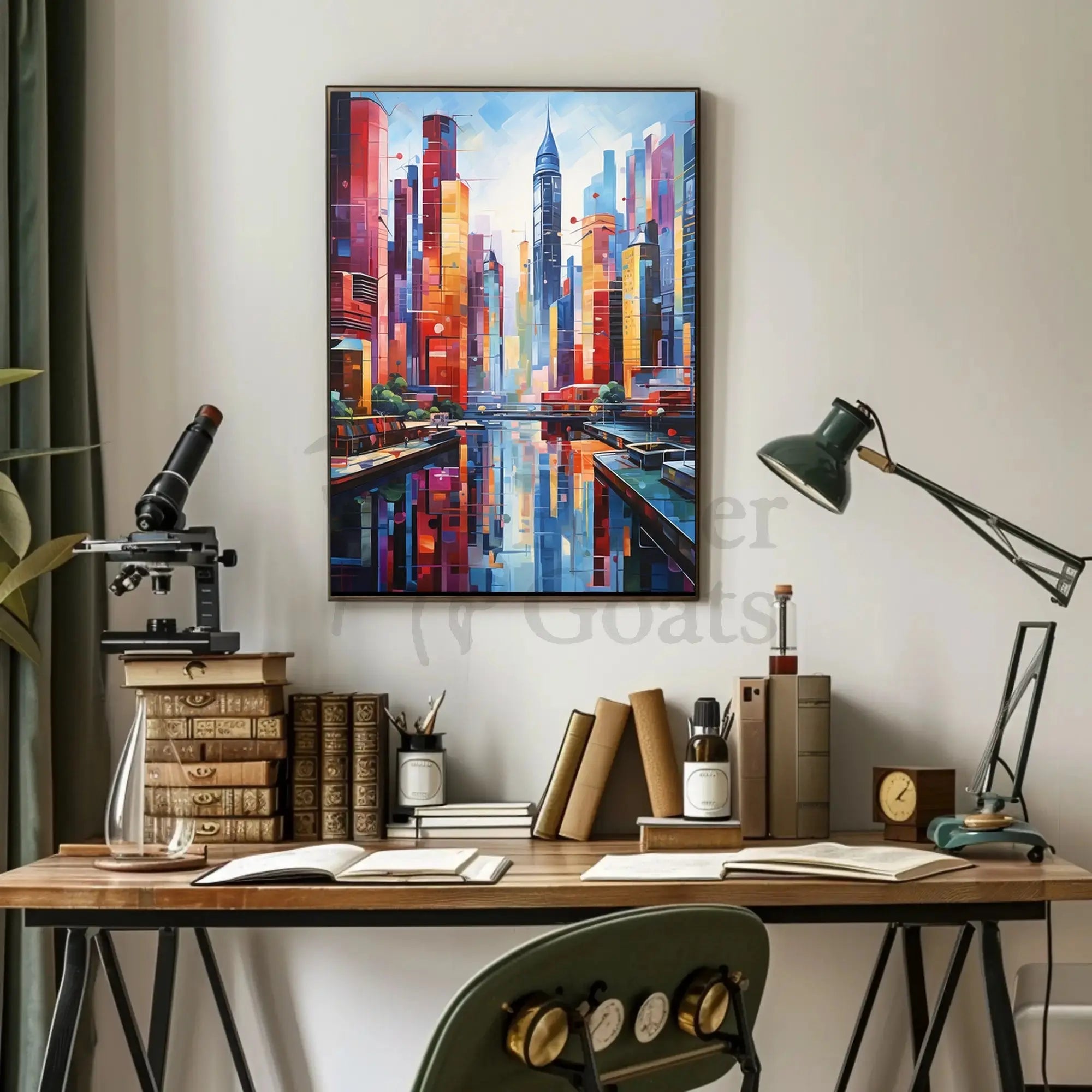 Vibrant Urban Skyscrapers Harmony Abstract, Artistic Poster PosterGoat