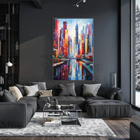 Vibrant Urban Skyscrapers Harmony Abstract, Artistic Poster PosterGoat