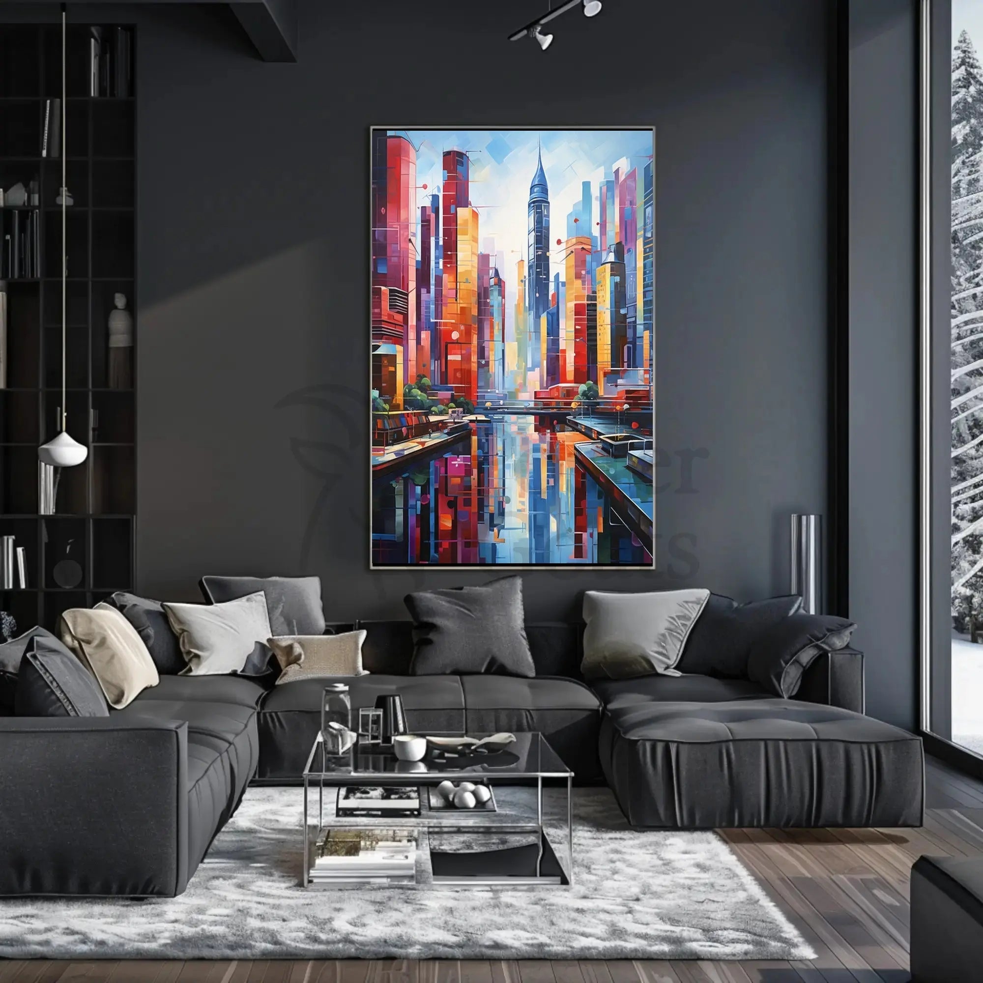 Vibrant Urban Skyscrapers Harmony Abstract, Artistic Poster PosterGoat