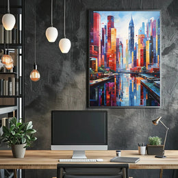 Vibrant Urban Skyscrapers Harmony Abstract, Artistic Poster PosterGoat