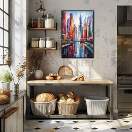 Vibrant Urban Skyscrapers Harmony Abstract, Artistic Poster PosterGoat