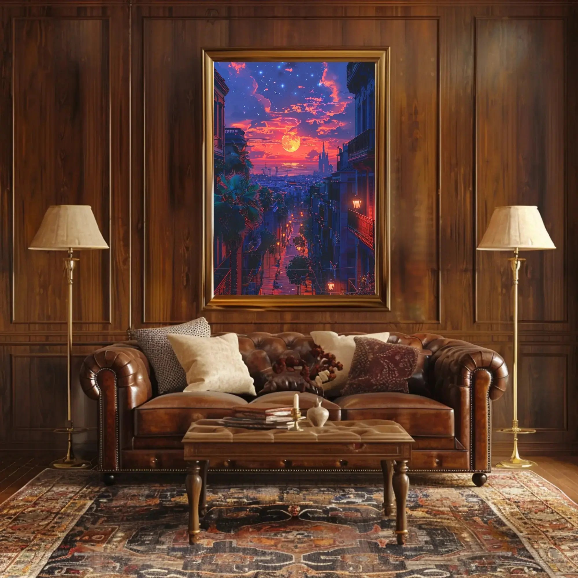 Vibrant Urban Sunset Scene with European Charm Travel Poster PosterGoat