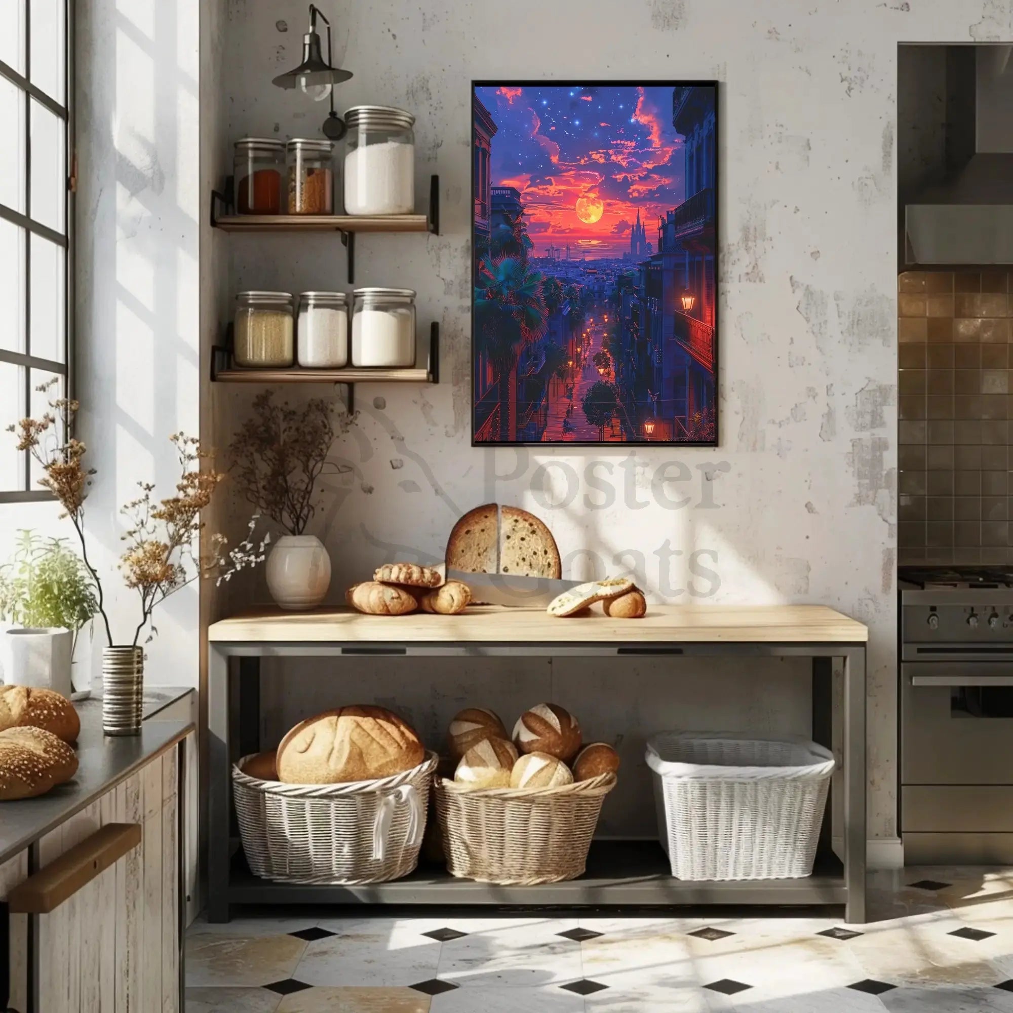 Vibrant Urban Sunset Scene with European Charm Travel Poster PosterGoat