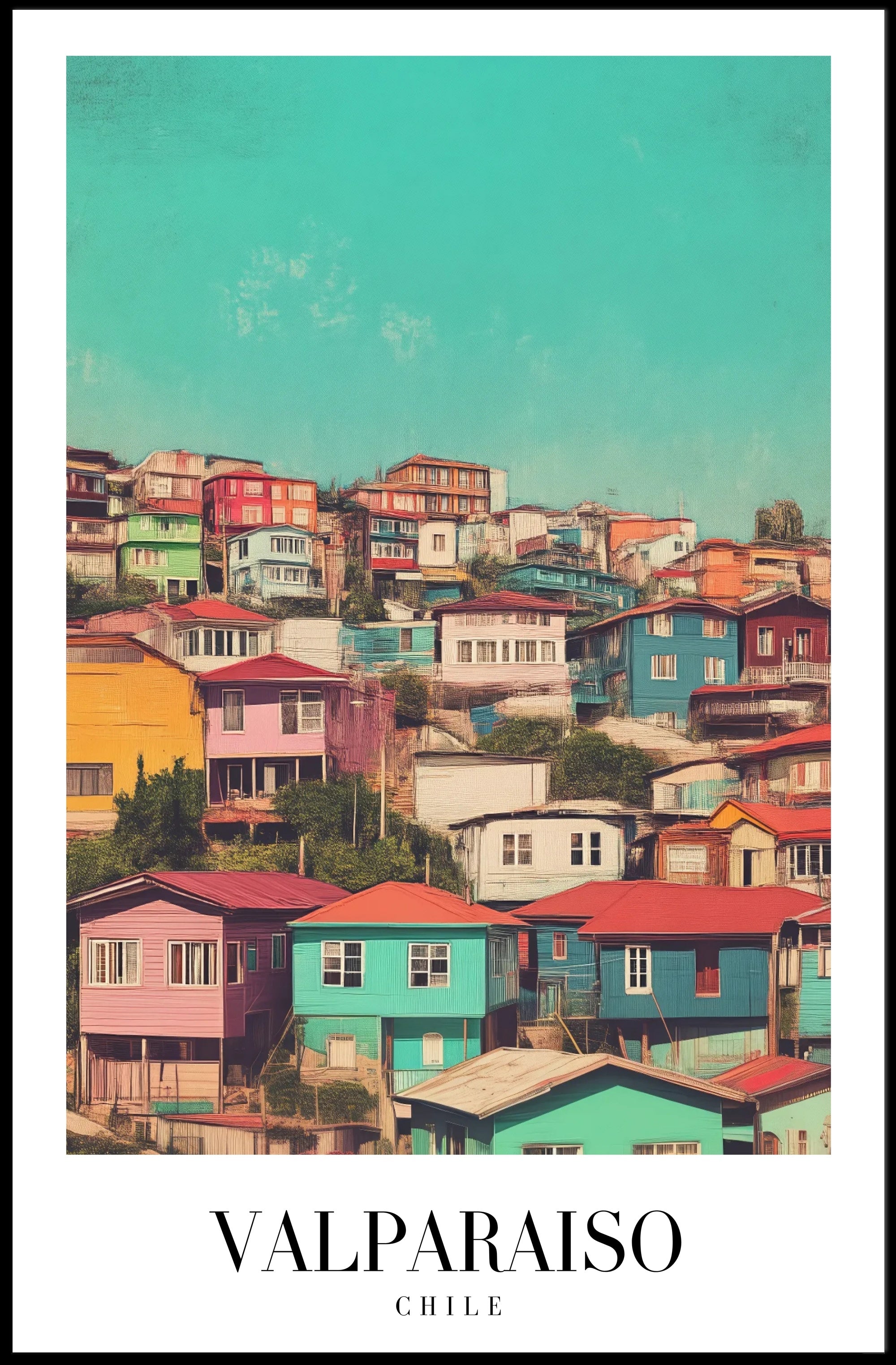 Vibrant Valparaíso Cityscape Vintage-Modern Urban or Cityscape Poster PosterGoat