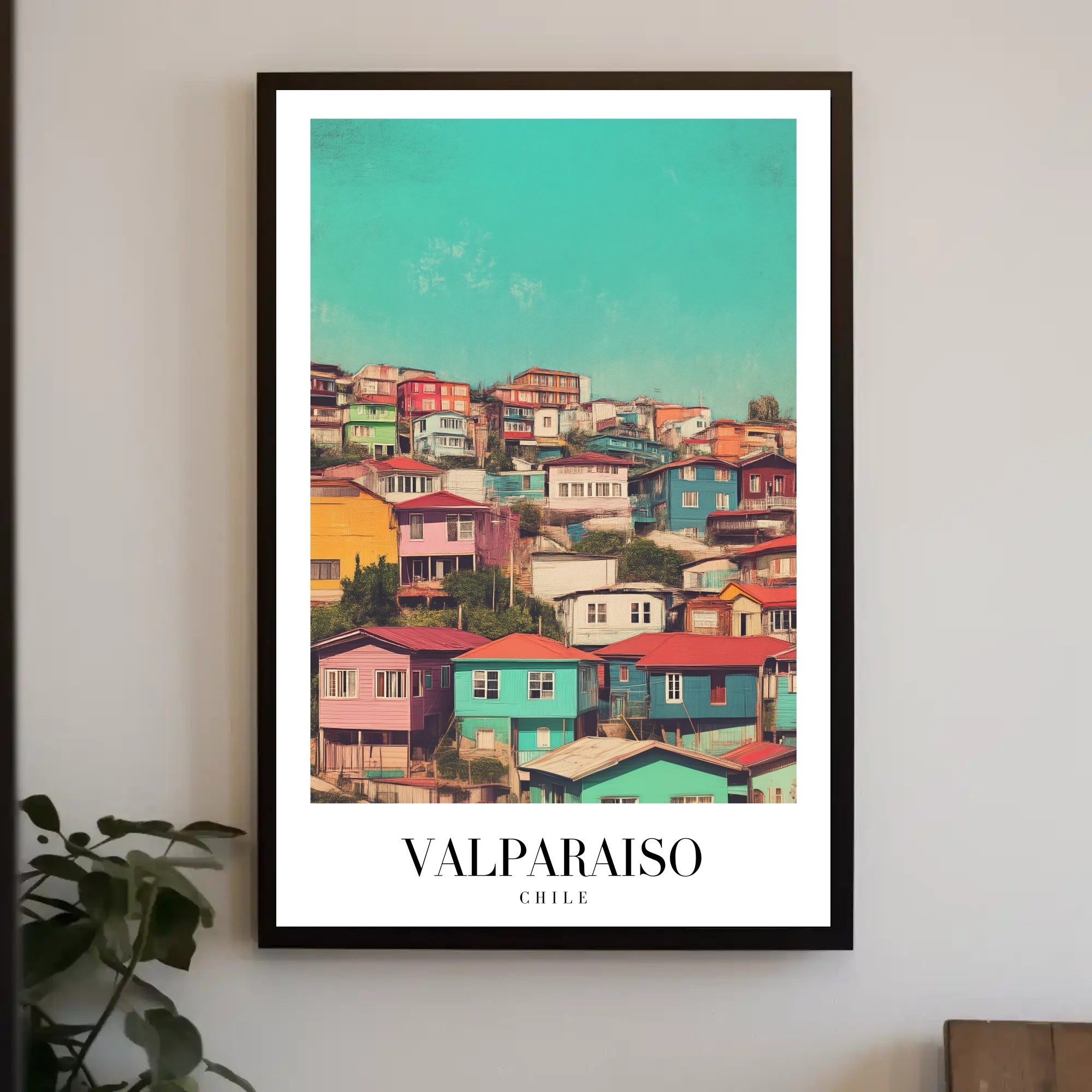 Vibrant Valparaíso Cityscape Vintage-Modern Urban or Cityscape Poster PosterGoat