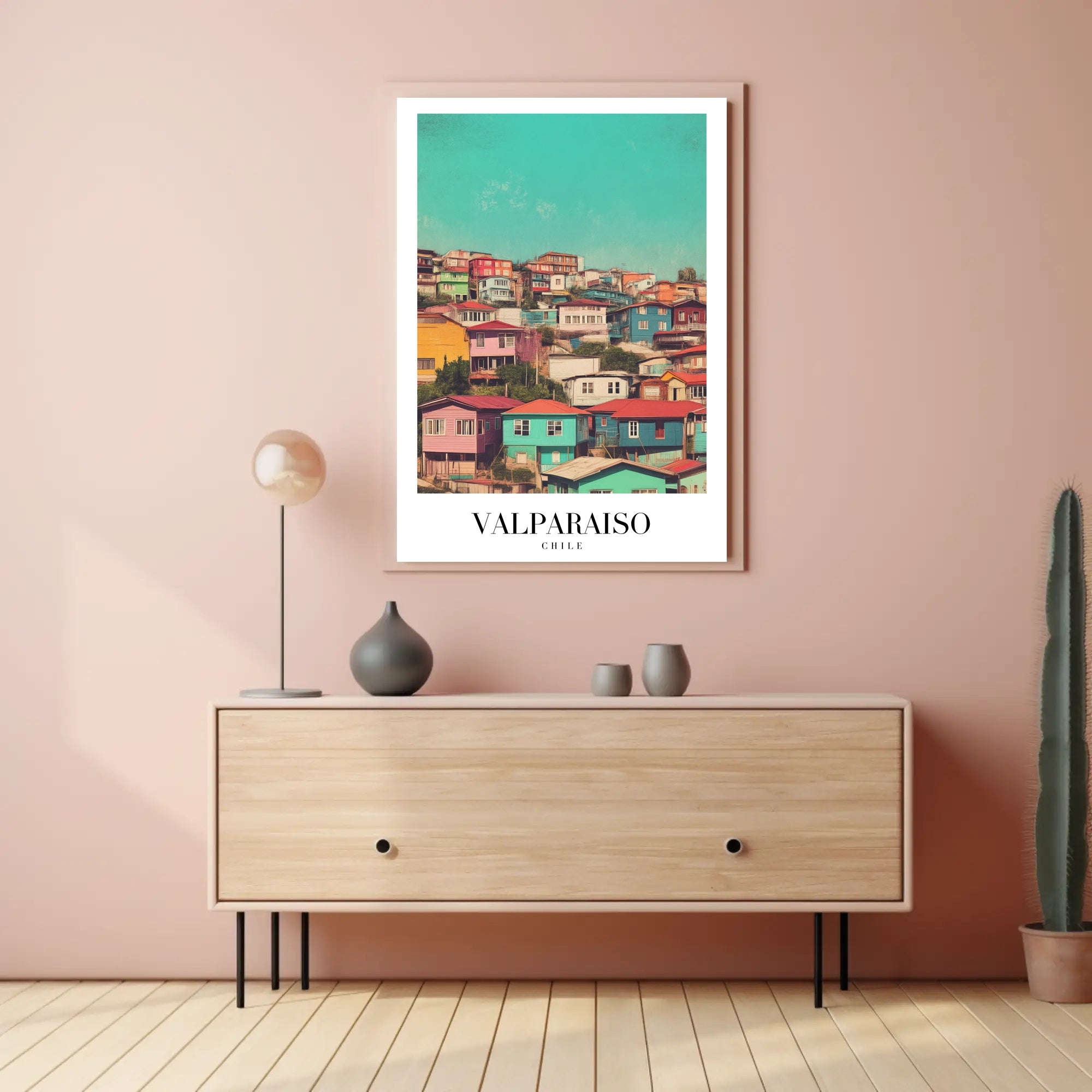 Vibrant Valparaíso Cityscape Vintage-Modern Urban or Cityscape Poster PosterGoat