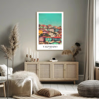 Vibrant Valparaíso Cityscape Vintage-Modern Urban or Cityscape Poster PosterGoat