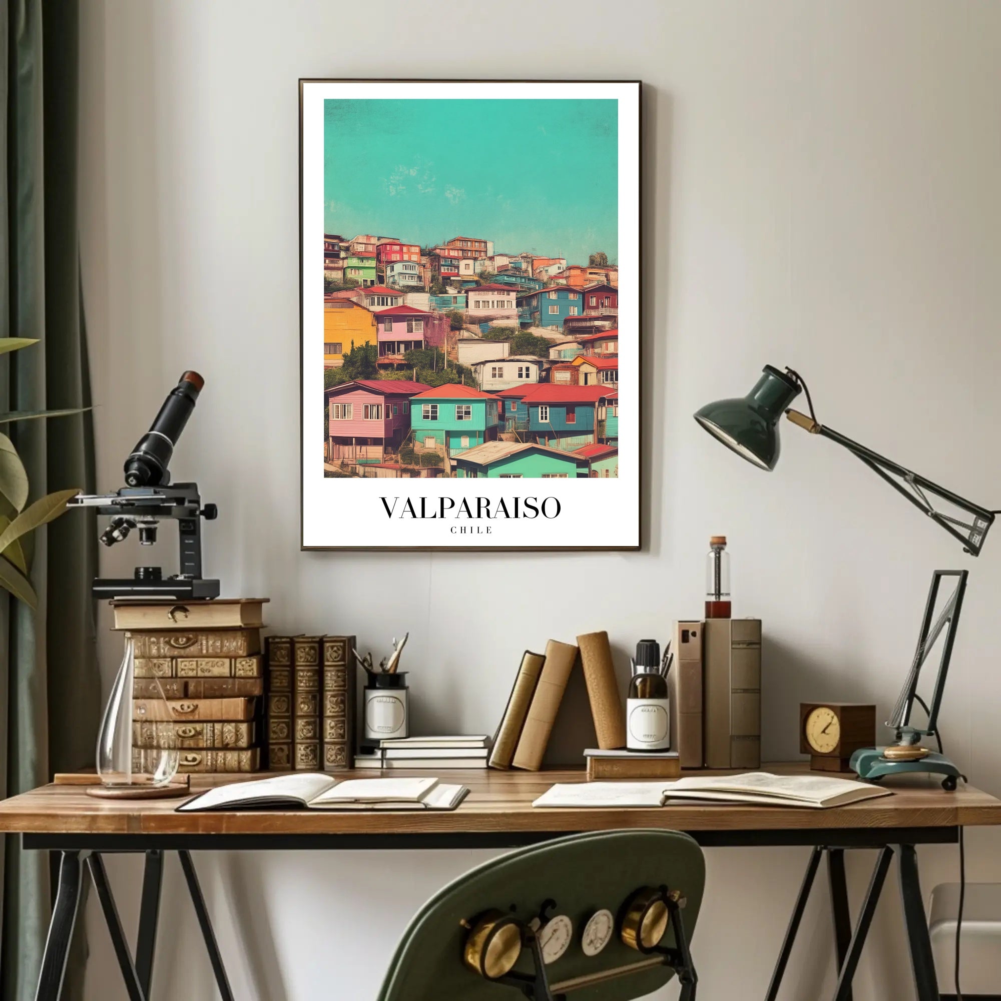 Vibrant Valparaíso Cityscape Vintage-Modern Urban or Cityscape Poster PosterGoat