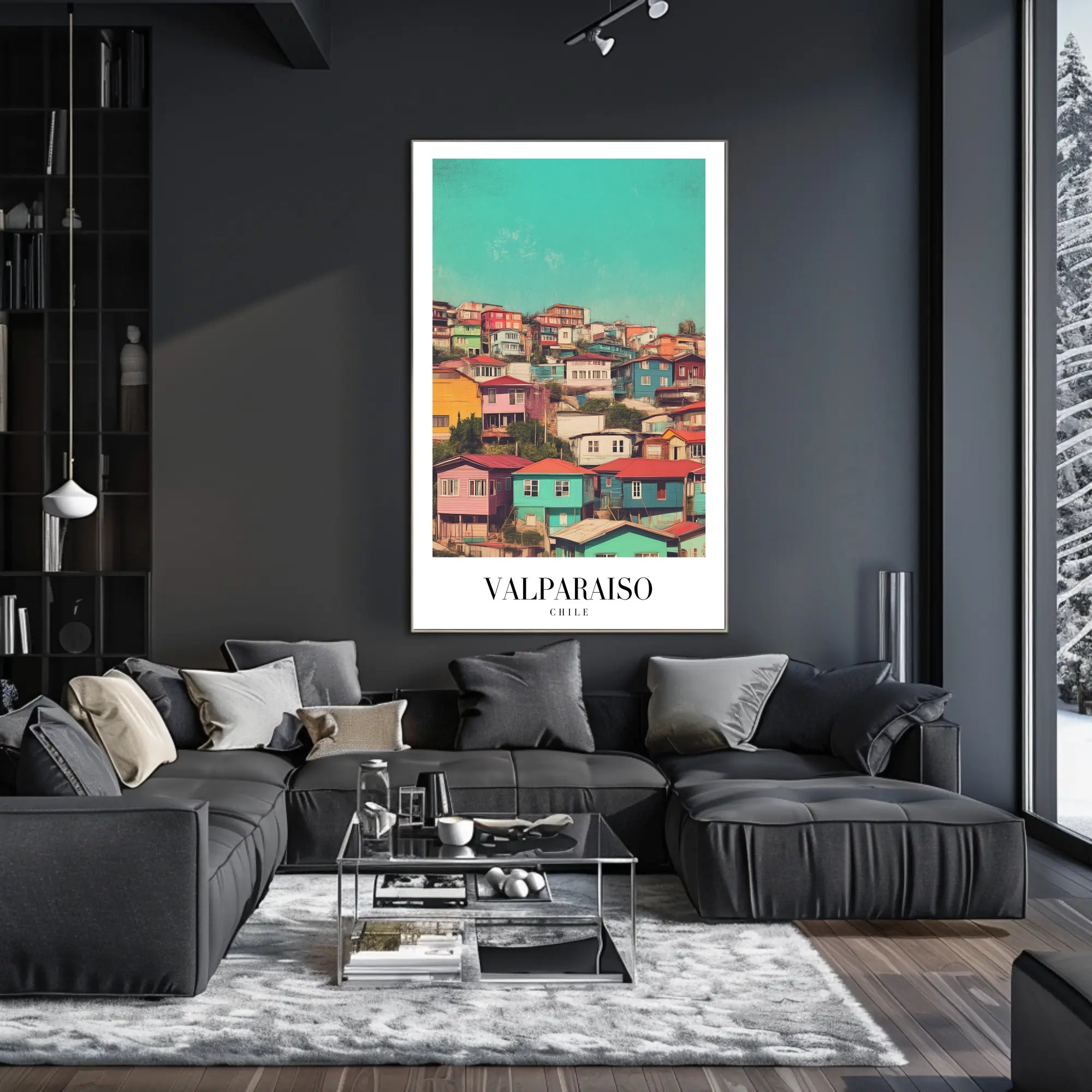 Vibrant Valparaíso Cityscape Vintage-Modern Urban or Cityscape Poster PosterGoat