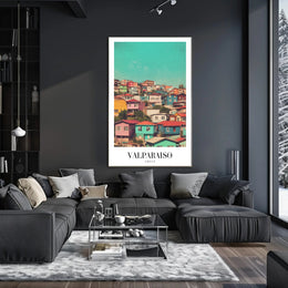 Vibrant Valparaíso Cityscape Vintage-Modern Urban or Cityscape Poster PosterGoat