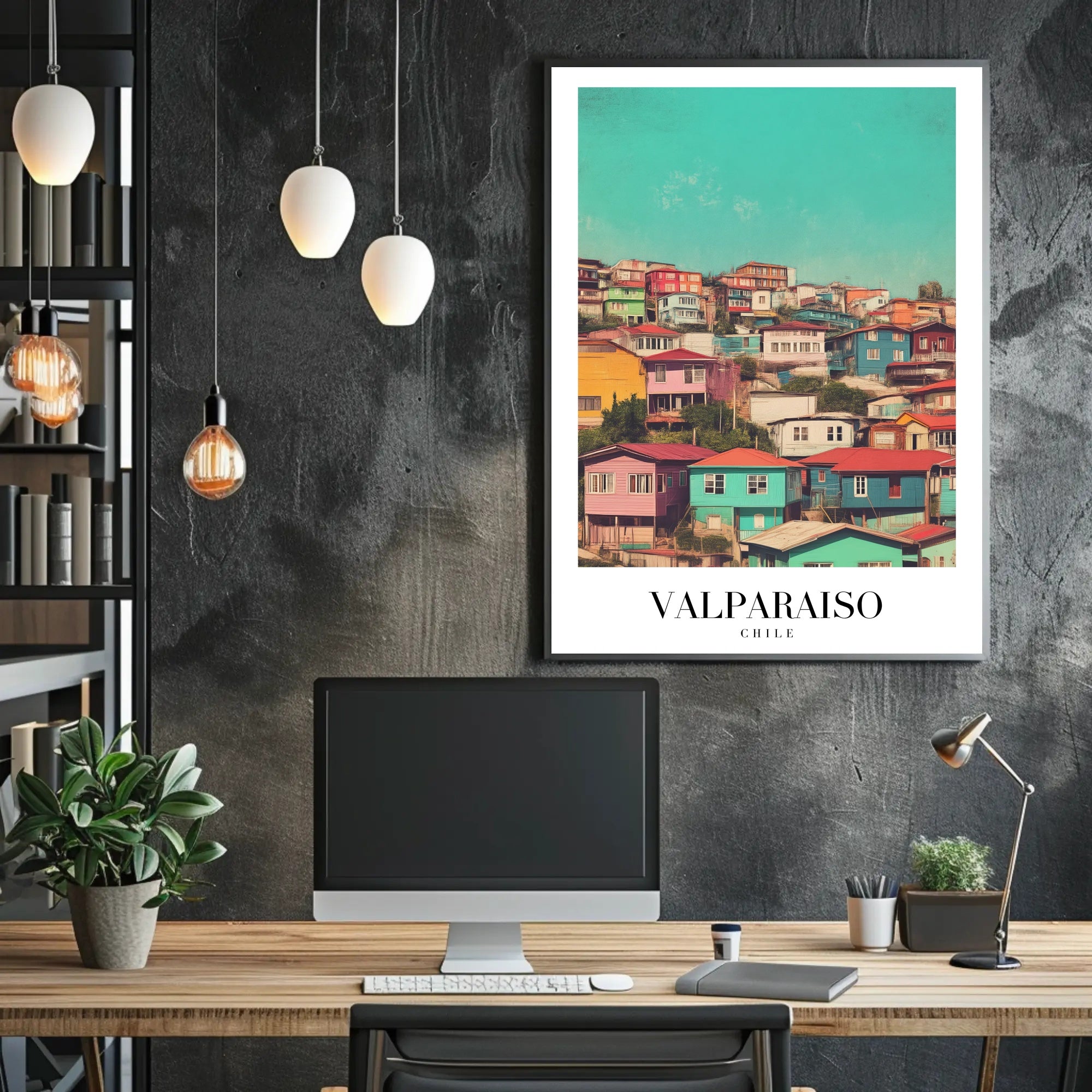 Vibrant Valparaíso Cityscape Vintage-Modern Urban or Cityscape Poster PosterGoat