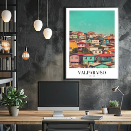Vibrant Valparaíso Cityscape Vintage-Modern Urban or Cityscape Poster PosterGoat