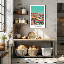 Vibrant Valparaíso Cityscape Vintage-Modern Urban or Cityscape Poster PosterGoat