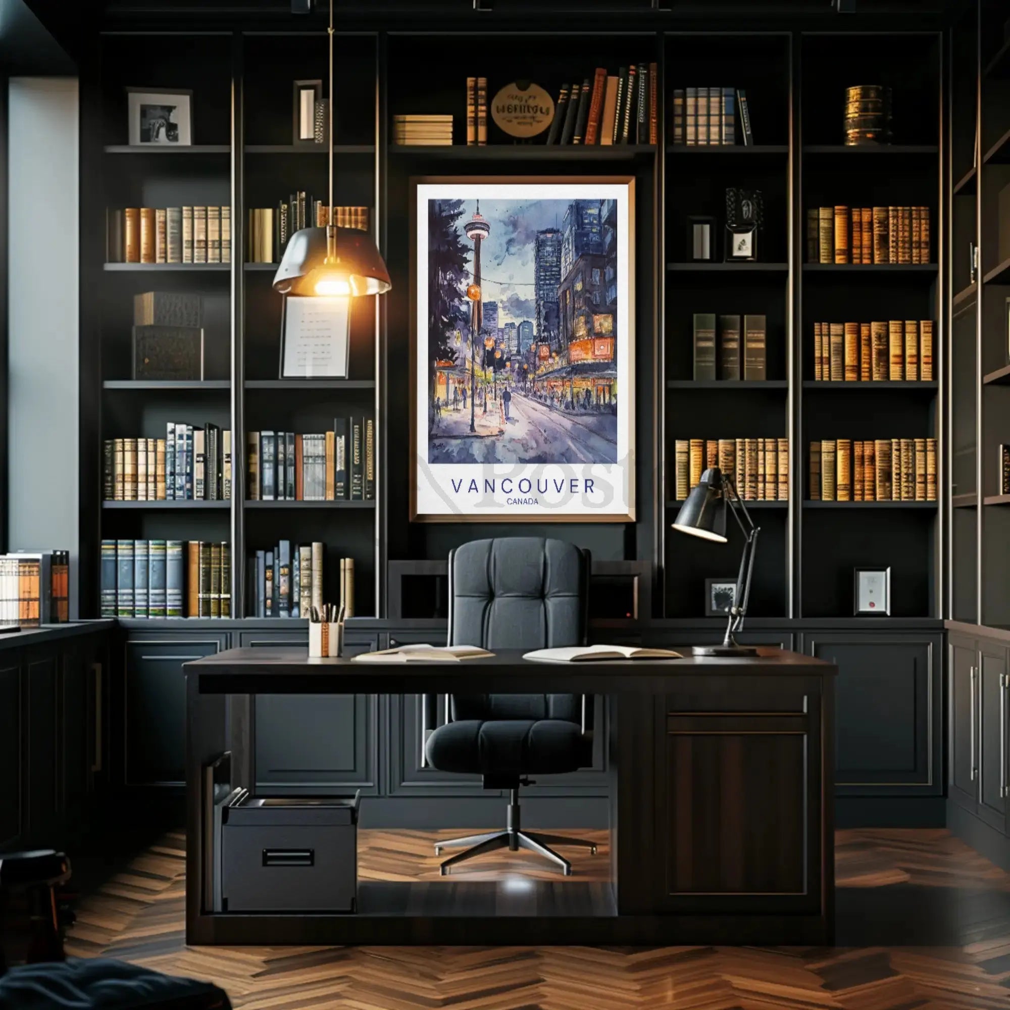 Vibrant Vancouver Watercolor Urban Scene Travel Poster PosterGoat