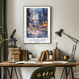 Vibrant Vancouver Watercolor Urban Scene Travel Poster PosterGoat