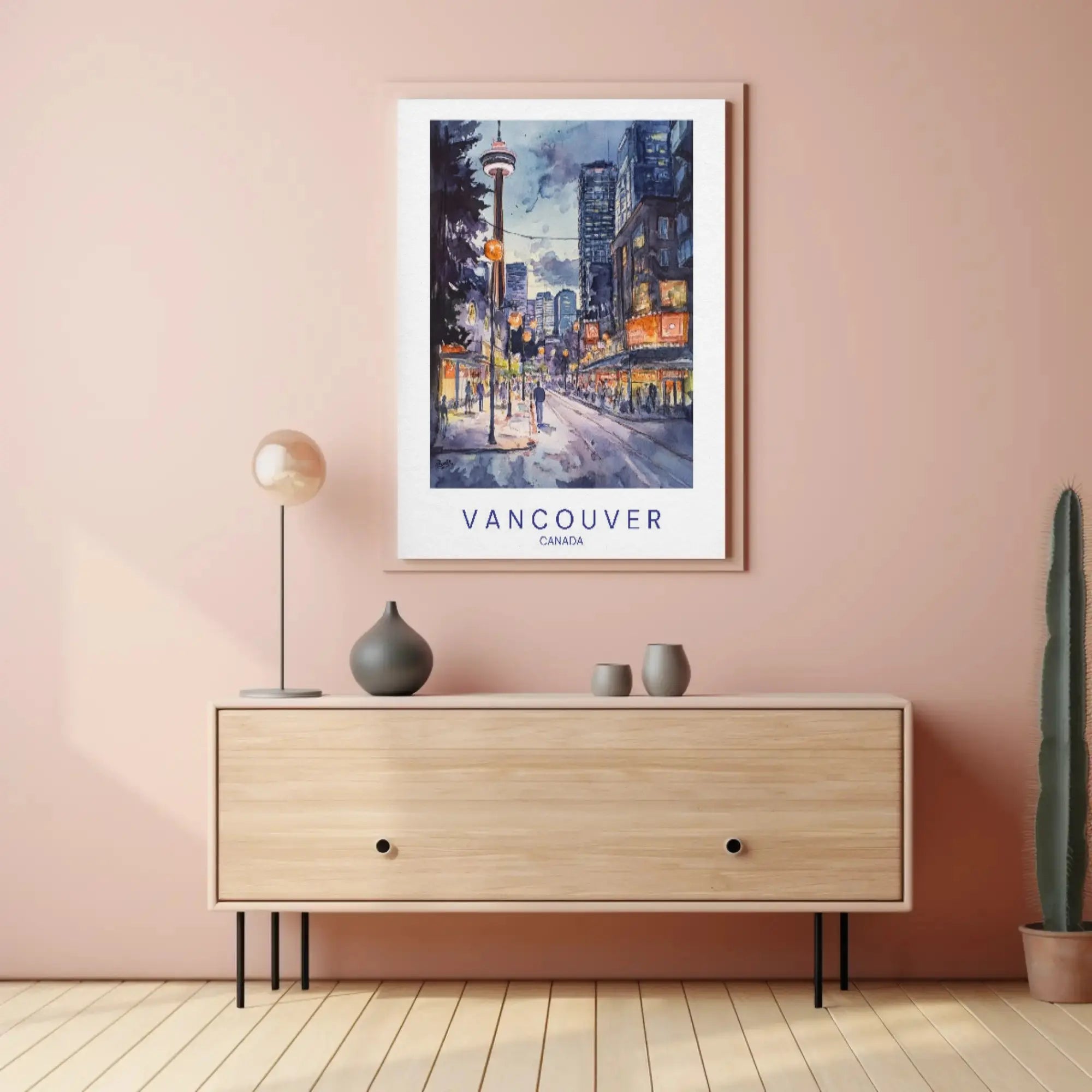 Vibrant Vancouver Watercolor Urban Scene Travel Poster PosterGoat