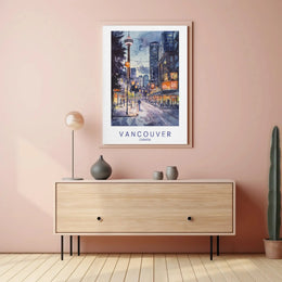 Vibrant Vancouver Watercolor Urban Scene Travel Poster PosterGoat
