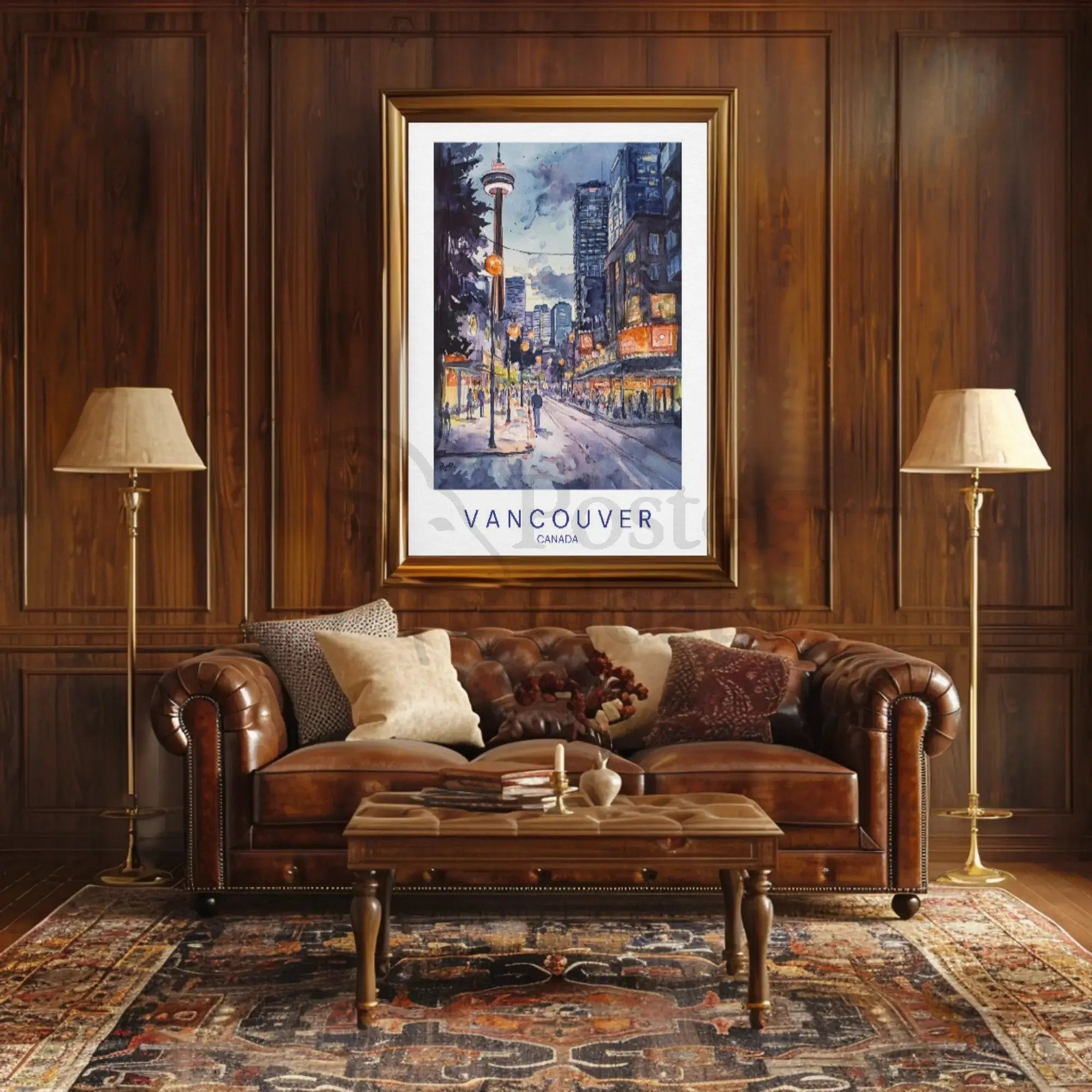 Vibrant Vancouver Watercolor Urban Scene Travel Poster PosterGoat