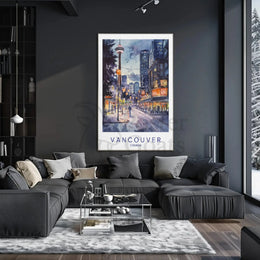 Vibrant Vancouver Watercolor Urban Scene Travel Poster PosterGoat