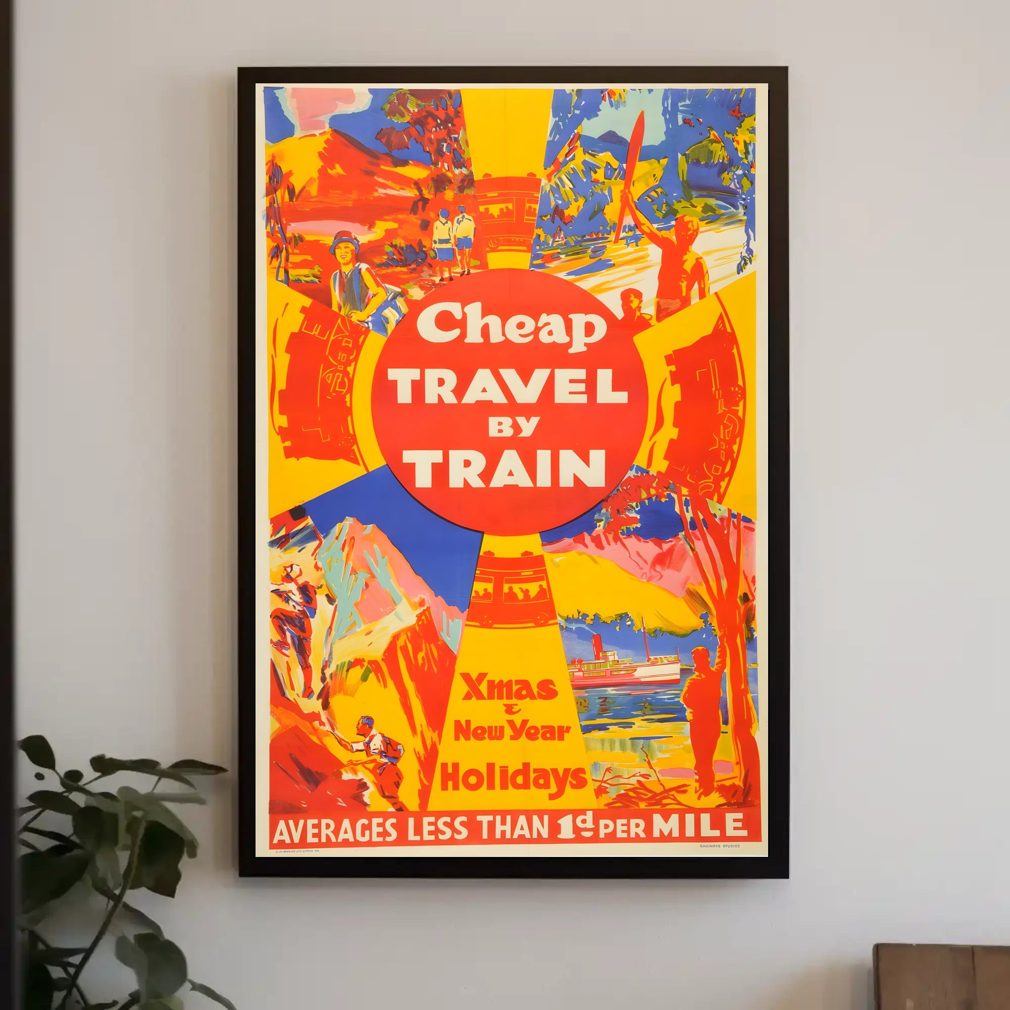Vibrant Vintage Train Travel Holiday Art Print - Travel Poster PosterGoat