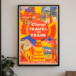 Vibrant Vintage Train Travel Holiday Art Print - Travel Poster PosterGoat
