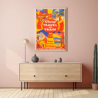 Vibrant Vintage Train Travel Holiday Art Print - Travel Poster PosterGoat