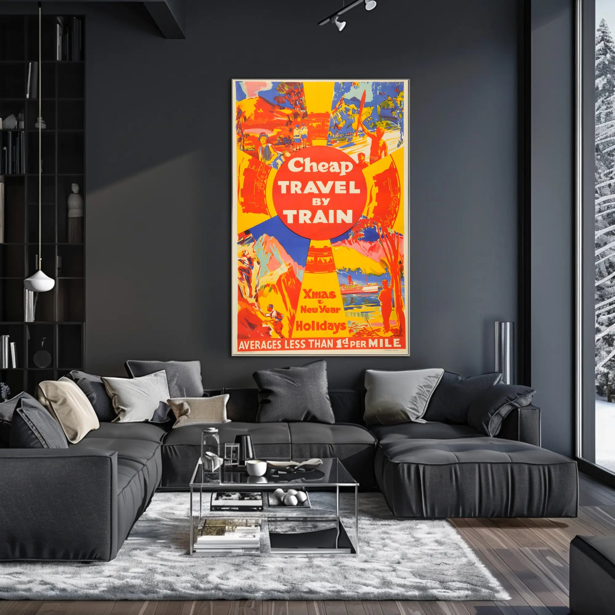 Vibrant Vintage Train Travel Holiday Art Print - Travel Poster PosterGoat