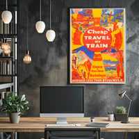 Vibrant Vintage Train Travel Holiday Art Print - Travel Poster PosterGoat