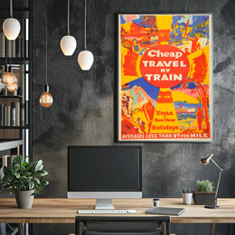 Vibrant Vintage Train Travel Holiday Art Print - Travel Poster PosterGoat